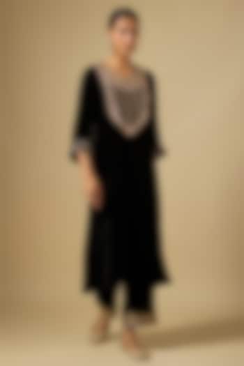 Black Velvet Zardosi Work Kaftan Set by SURBHI SHAH at Pernia's Pop Up Shop