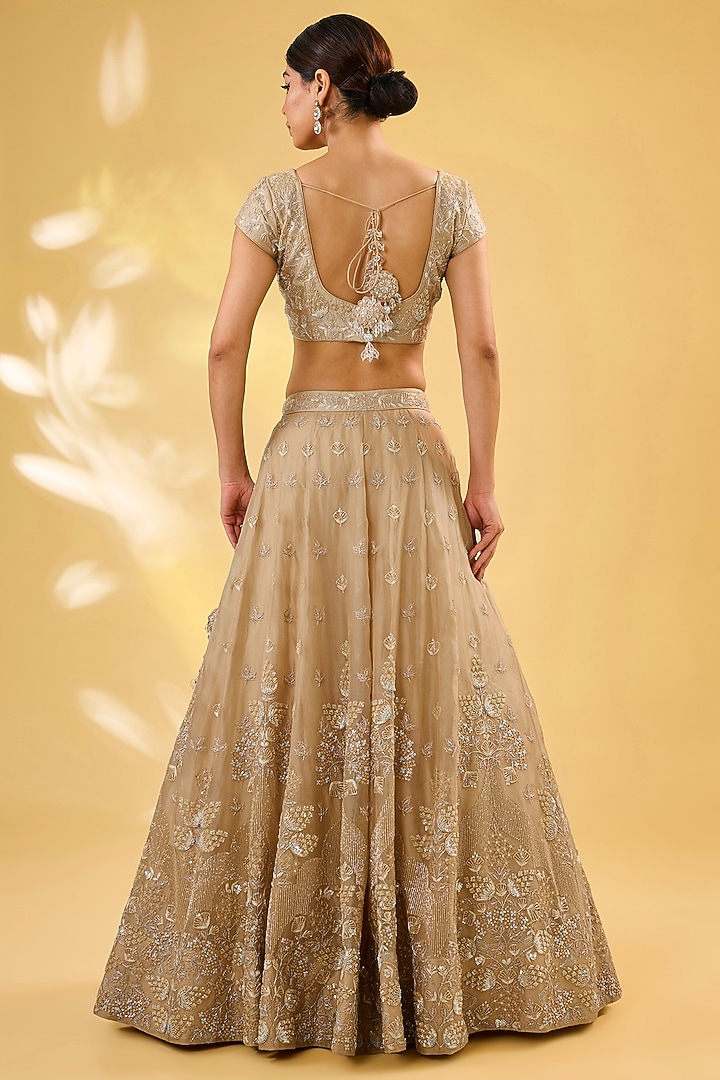 Beige Organza Sequins Work Bridal Lehenga Set by SURBHI SHAH at Pernia's Pop Up Shop
