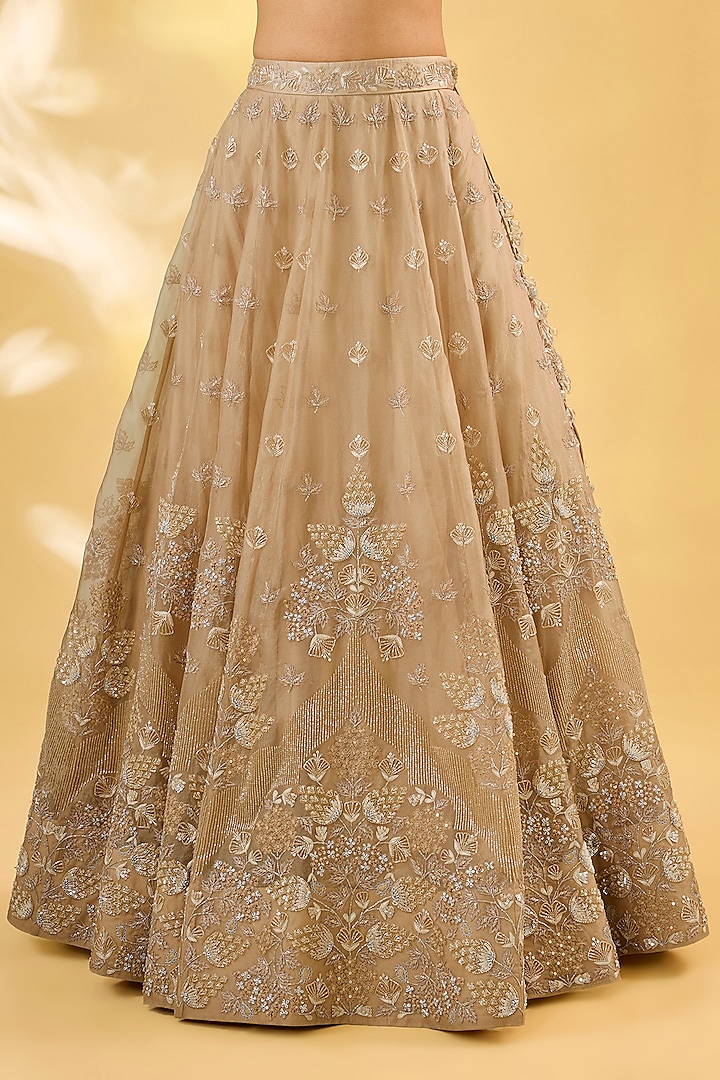 Beige Organza Sequins Work Bridal Lehenga Set by SURBHI SHAH at Pernia's Pop Up Shop