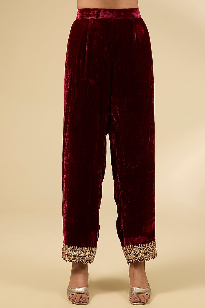 Maroon Pink Pure Tissue Sequins Work Kurta Set by SURBHI SHAH at Pernia's Pop Up Shop