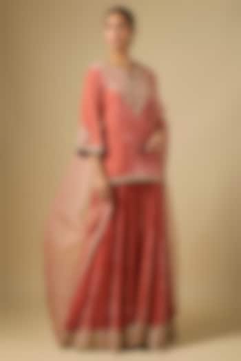 Old Rose Blue Velvet Pearl Work Bridal Sharara Set by SURBHI SHAH at Pernia's Pop Up Shop