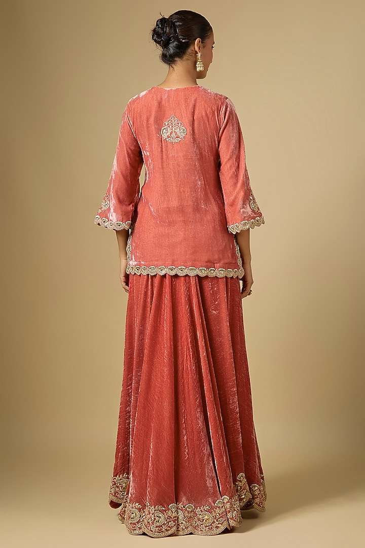 Old Rose Blue Velvet Pearl Work Bridal Sharara Set by SURBHI SHAH at Pernia's Pop Up Shop