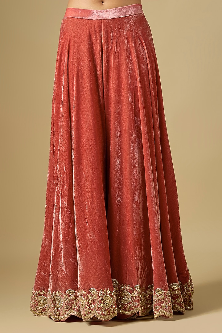 Old Rose Blue Velvet Pearl Work Bridal Sharara Set by SURBHI SHAH at Pernia's Pop Up Shop