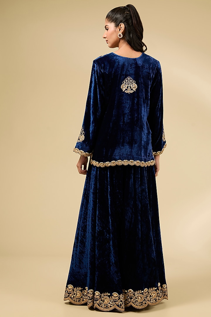 Navy Blue Velvet Bridal Sharara Set by SURBHI SHAH at Pernia's Pop Up Shop