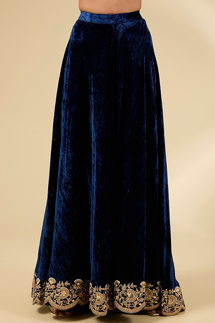 Navy Blue Velvet Bridal Sharara Set by SURBHI SHAH at Pernia's Pop Up Shop