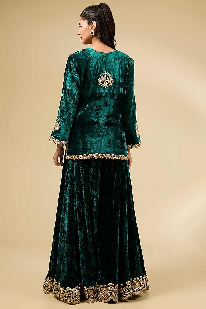 Emerald Green Velvet Bridal Sharara Set by SURBHI SHAH at Pernia's Pop Up Shop