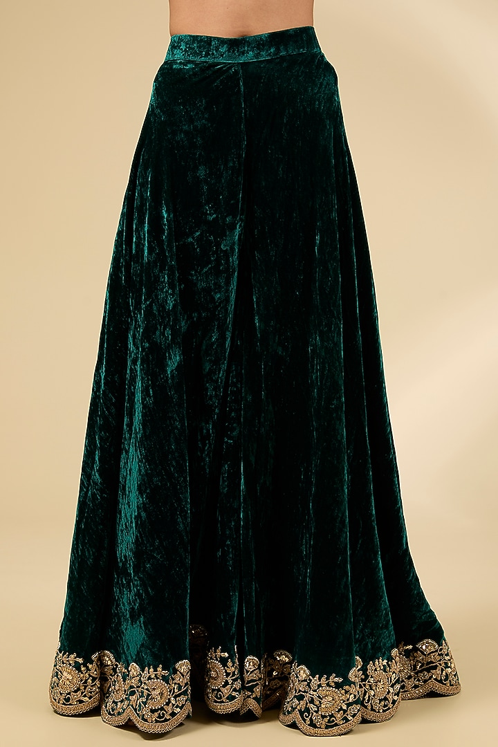 Emerald Green Velvet Bridal Sharara Set by SURBHI SHAH at Pernia's Pop Up Shop