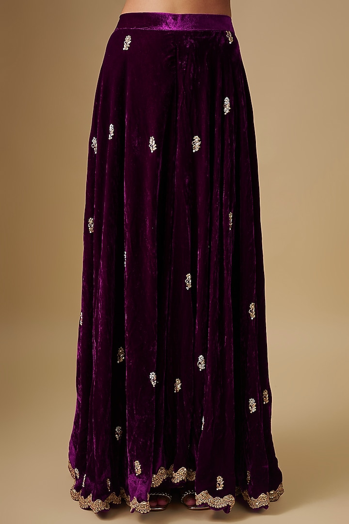 Magenta Velvet Sequin Embroidered Wedding Sharara Set by SURBHI SHAH at Pernia's Pop Up Shop