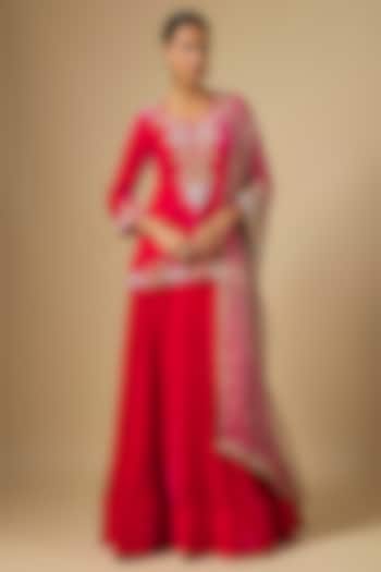 Hot Pink Velvet Skirt Set by SURBHI SHAH at Pernia's Pop Up Shop