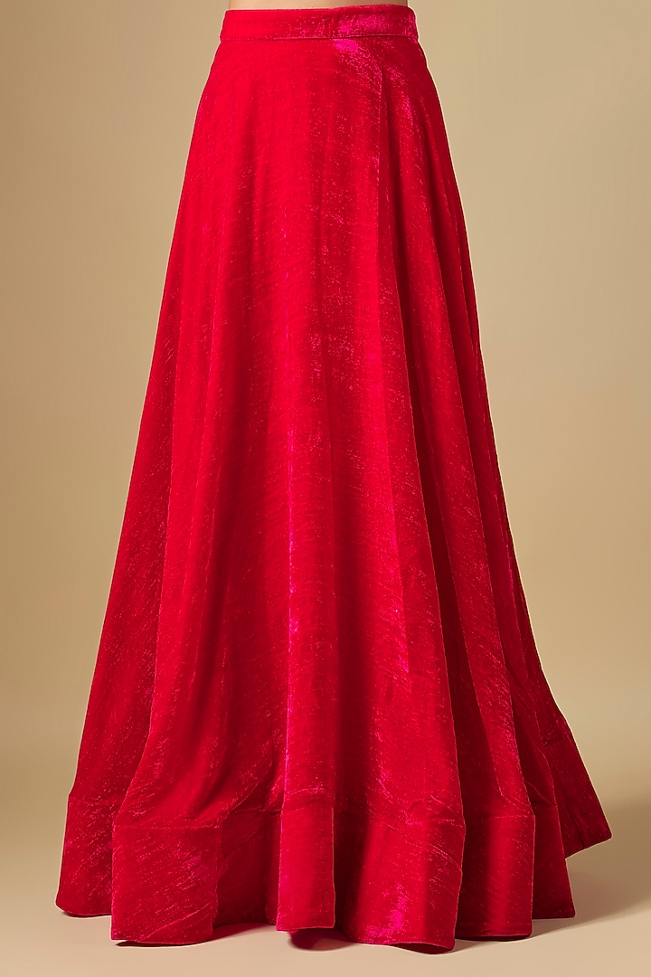 Hot Pink Velvet Skirt Set by SURBHI SHAH at Pernia's Pop Up Shop