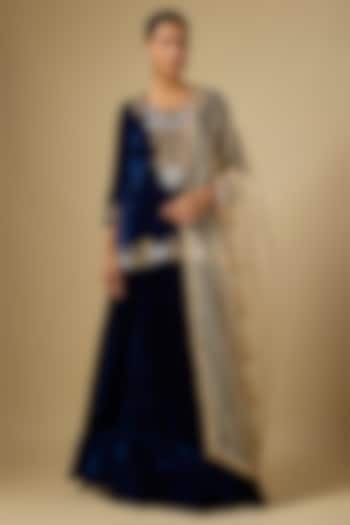 Navy Blue Velvet Skirt Set by SURBHI SHAH at Pernia's Pop Up Shop