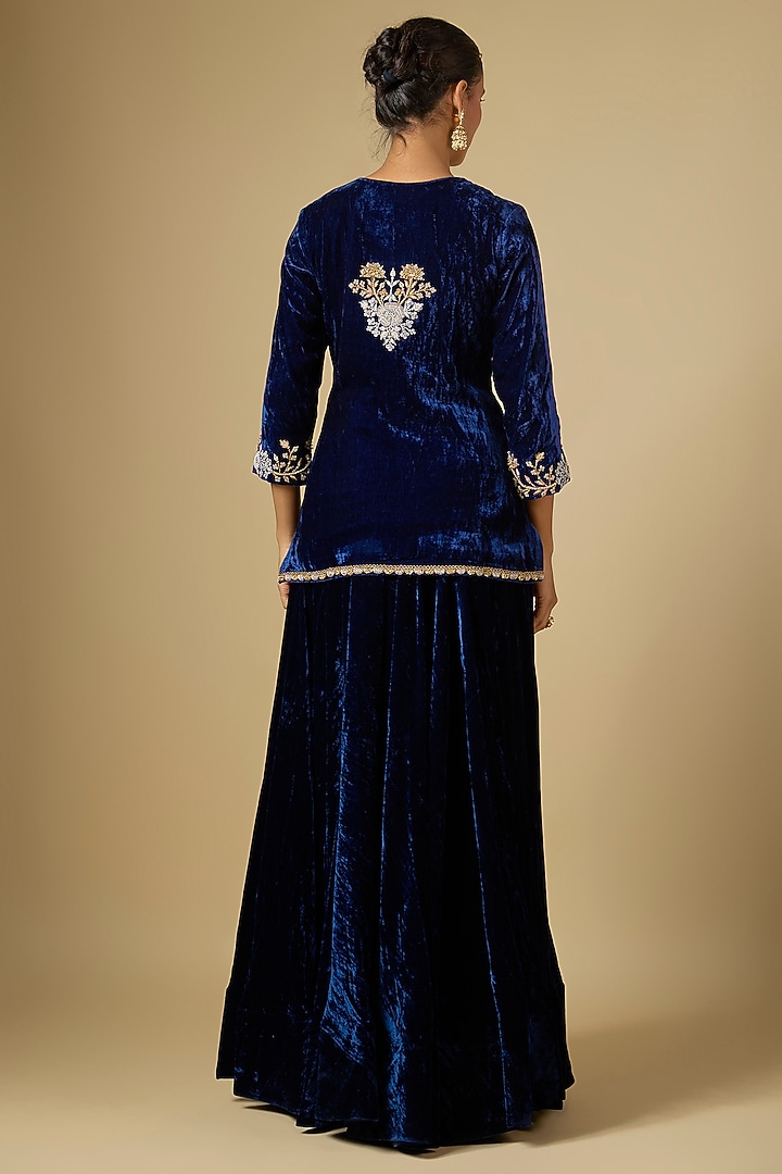 Navy Blue Velvet Skirt Set by SURBHI SHAH at Pernia's Pop Up Shop