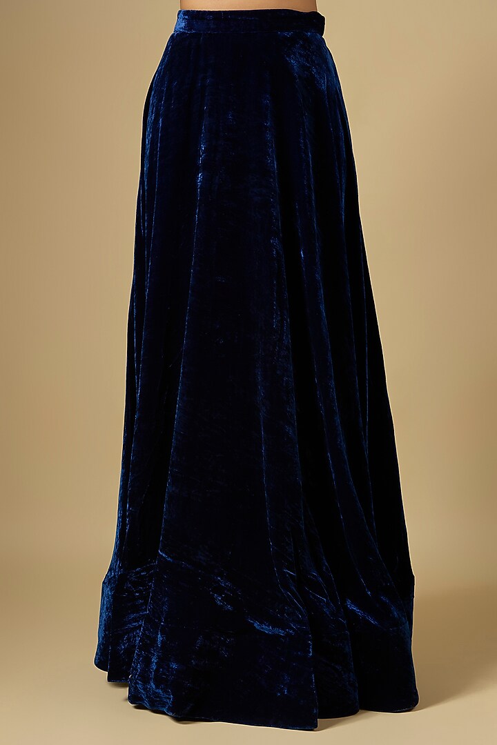 Navy Blue Velvet Skirt Set by SURBHI SHAH at Pernia's Pop Up Shop