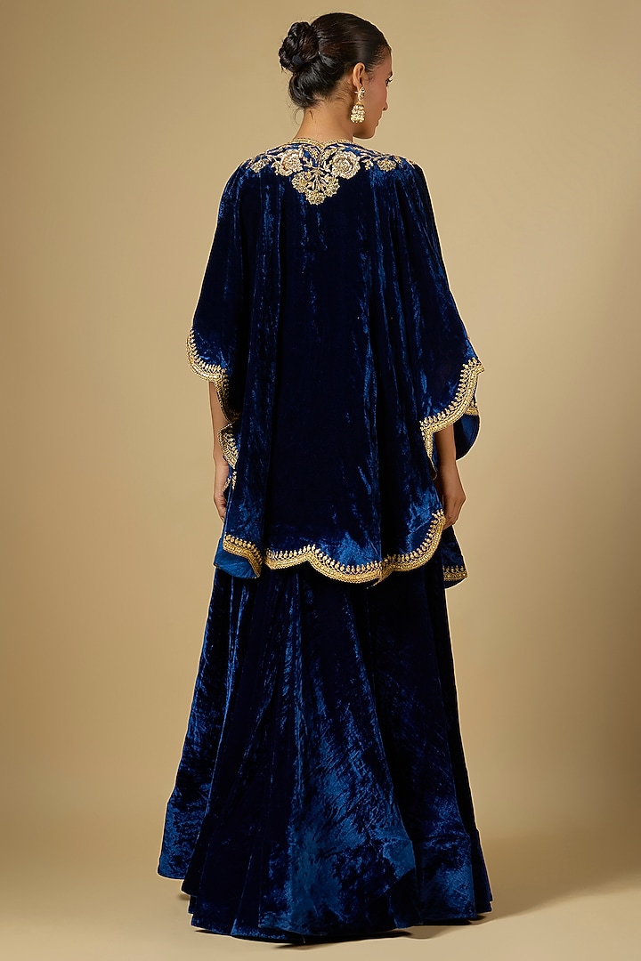 Navy Blue Velvet Zardosi Work Cape Set by SURBHI SHAH at Pernia's Pop Up Shop