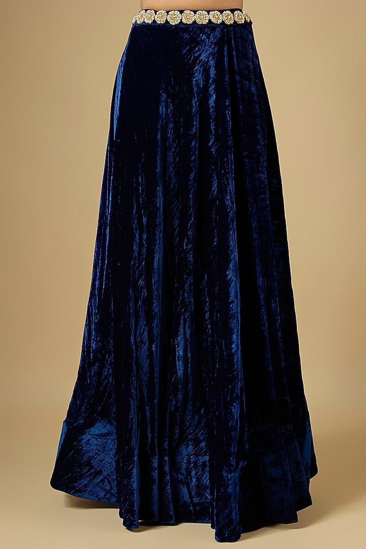 Navy Blue Velvet Zardosi Work Cape Set by SURBHI SHAH at Pernia's Pop Up Shop