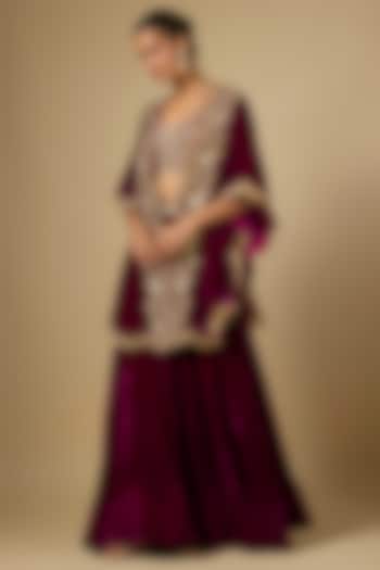 Magenta Velvet Zardosi Work Cape Set by SURBHI SHAH at Pernia's Pop Up Shop