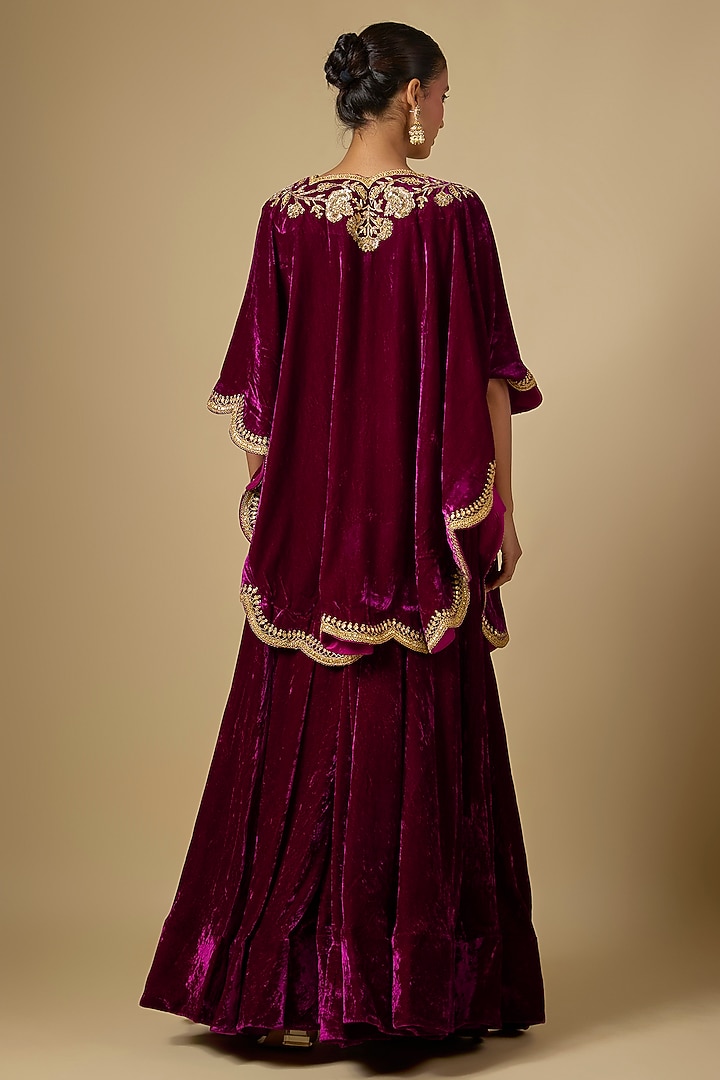 Magenta Velvet Zardosi Work Cape Set by SURBHI SHAH at Pernia's Pop Up Shop