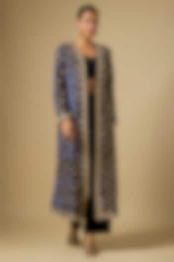 Navy Blue Velvet Marori Work Jacket by SURBHI SHAH at Pernia's Pop Up Shop