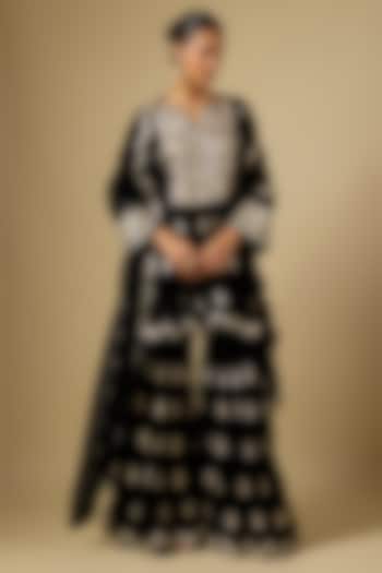 Black Velvet Tilla Embroidered Bridal Sharara Set by SURBHI SHAH at Pernia's Pop Up Shop