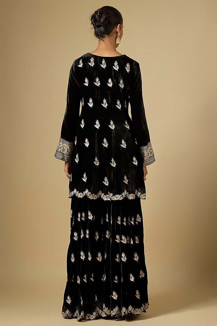 Black Velvet Tilla Embroidered Bridal Sharara Set by SURBHI SHAH at Pernia's Pop Up Shop