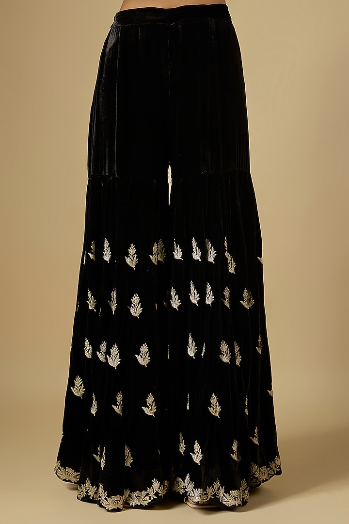 Black Velvet Tilla Embroidered Bridal Sharara Set by SURBHI SHAH at Pernia's Pop Up Shop