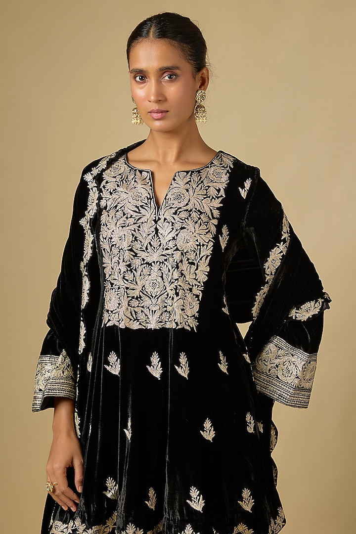 Black Velvet Tilla Embroidered Bridal Sharara Set by SURBHI SHAH at Pernia's Pop Up Shop