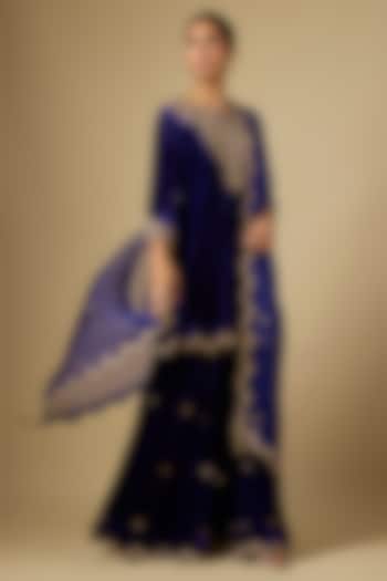 Purple Velvet Zardosi Embroidered Bridal Sharara Set by SURBHI SHAH at Pernia's Pop Up Shop