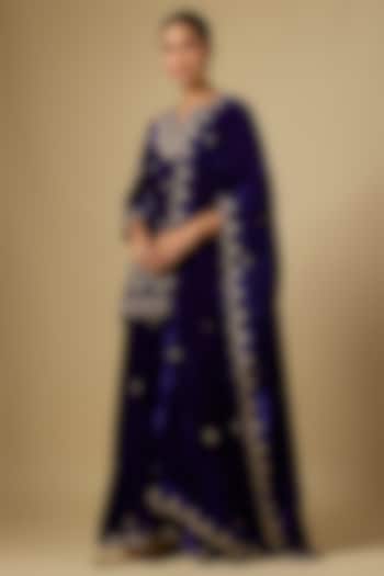 Purple Velvet Marori Work Bridal Sharara Set by SURBHI SHAH at Pernia's Pop Up Shop