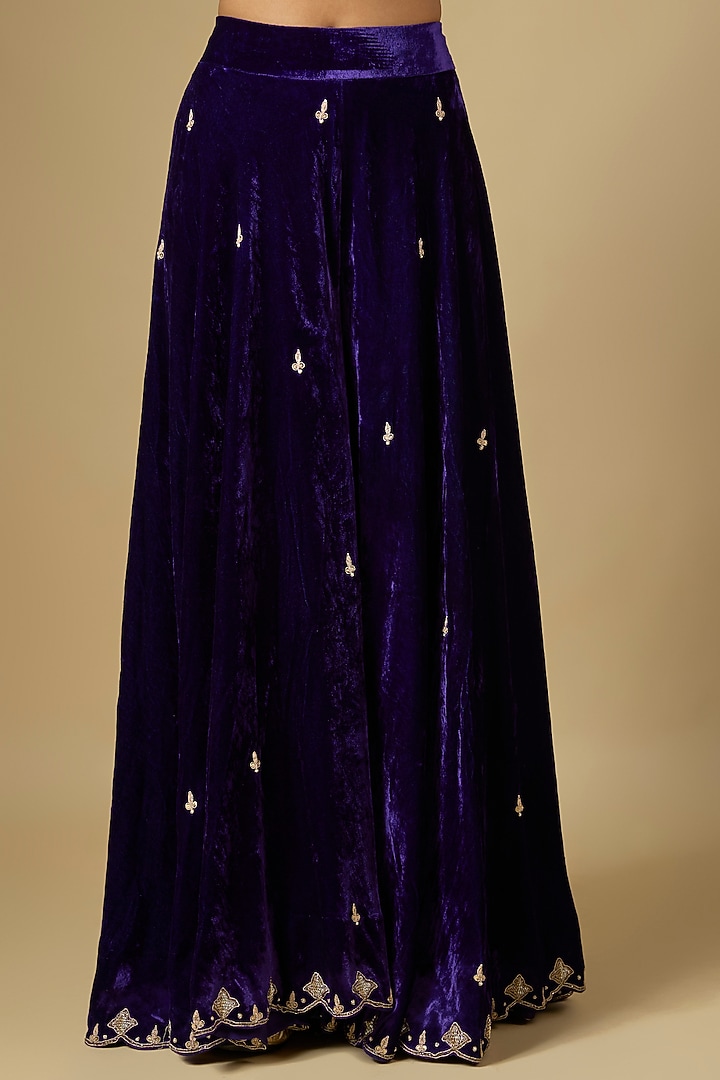 Purple Velvet Marori Work Bridal Sharara Set by SURBHI SHAH at Pernia's Pop Up Shop