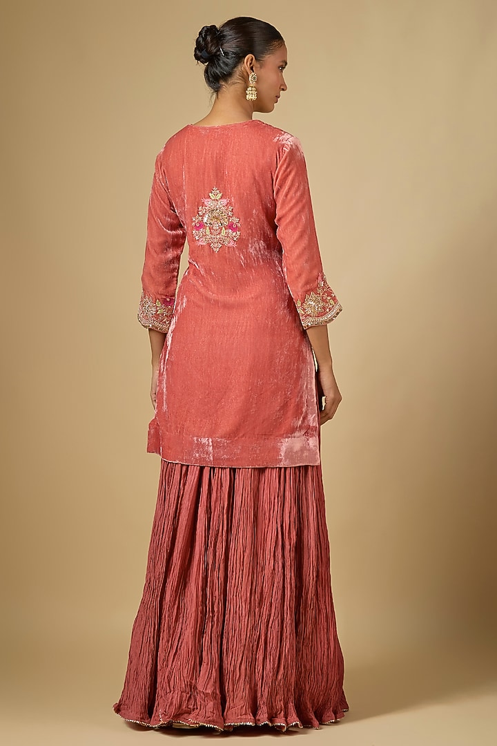 Old Rose Velvet Skirt Set by SURBHI SHAH at Pernia's Pop Up Shop