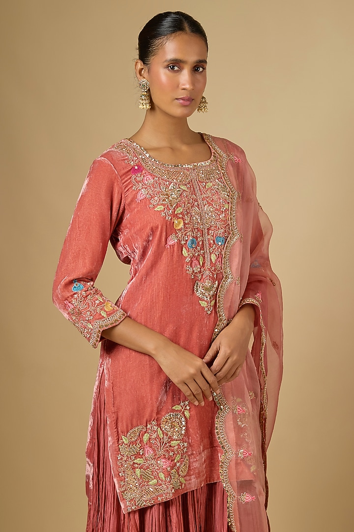 Old Rose Velvet Skirt Set by SURBHI SHAH at Pernia's Pop Up Shop