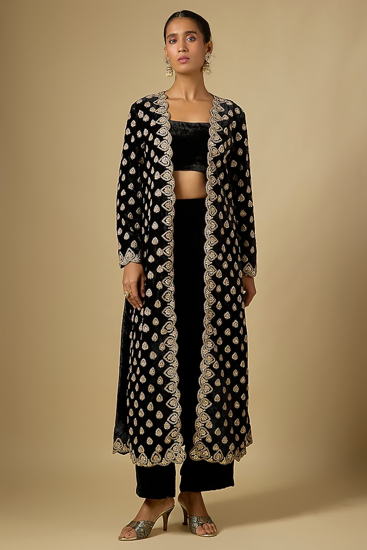 Black Velvet Marori Work Jacket by SURBHI SHAH at Pernia's Pop Up Shop