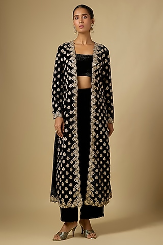 Black Velvet Marori Work Jacket by SURBHI SHAH
