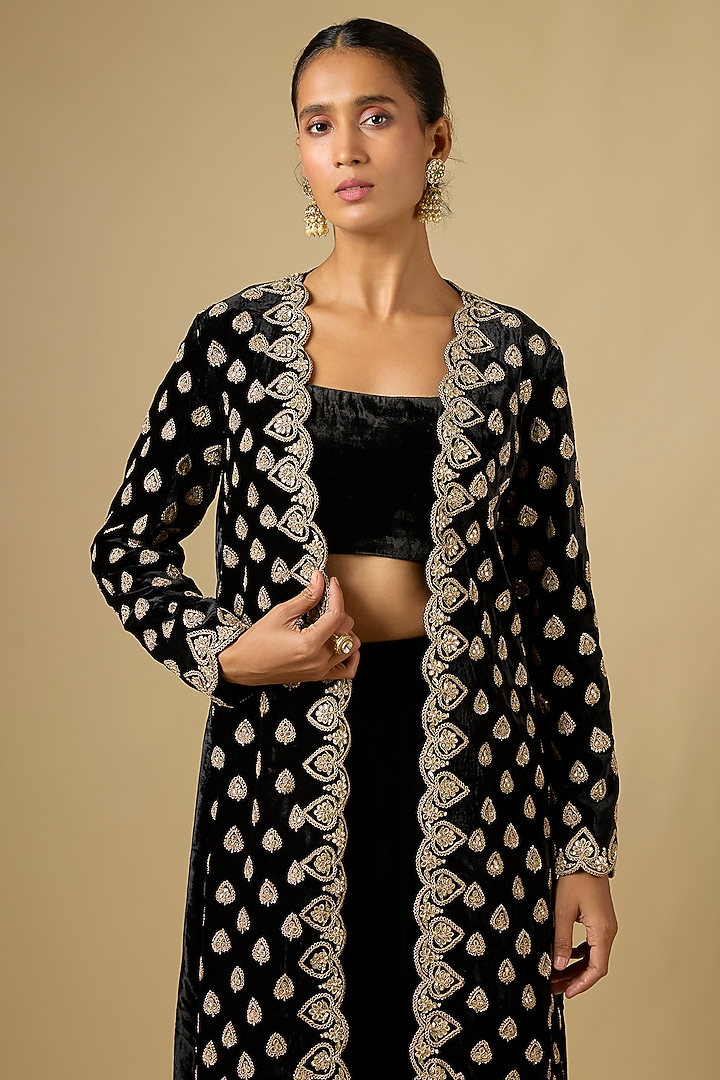Black Velvet Marori Work Jacket by SURBHI SHAH at Pernia's Pop Up Shop