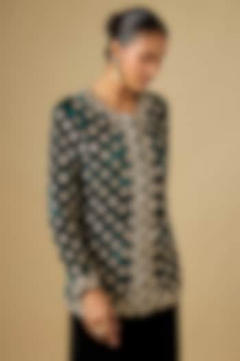 Emerald Green Velvet Marori Work Jacket by SURBHI SHAH at Pernia's Pop Up Shop