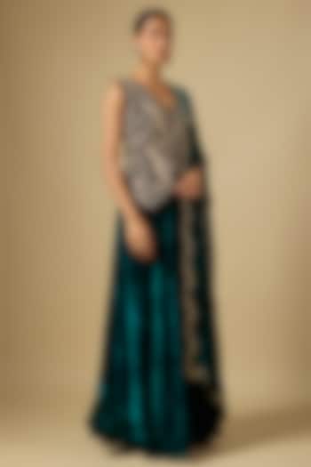 Black & Green Velvet Skirt Set by SURBHI SHAH at Pernia's Pop Up Shop