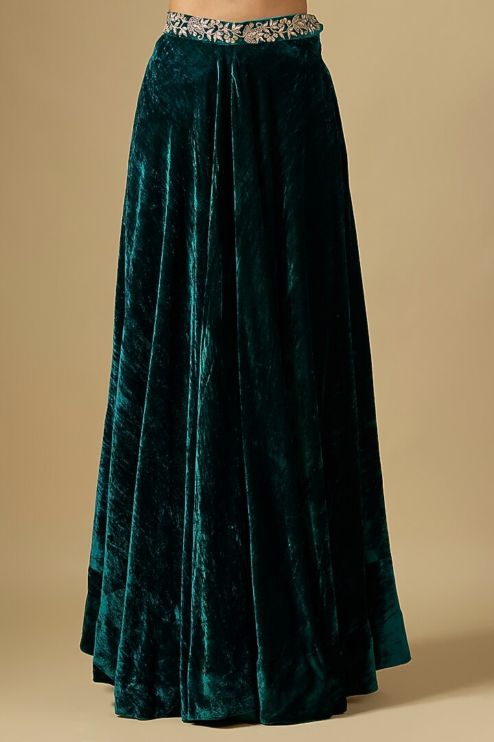 Black & Green Velvet Skirt Set by SURBHI SHAH at Pernia's Pop Up Shop