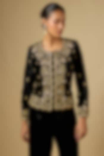 Black Velvet Zardosi Work Jacket by SURBHI SHAH at Pernia's Pop Up Shop