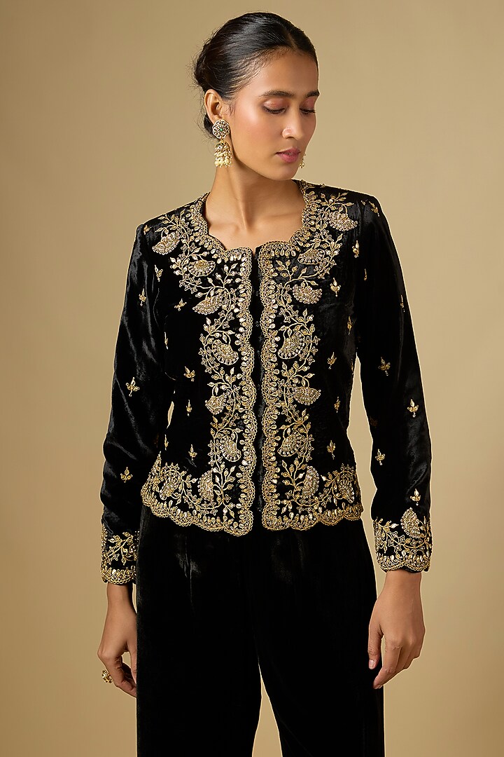 Black Velvet Zardosi Work Jacket by SURBHI SHAH at Pernia's Pop Up Shop