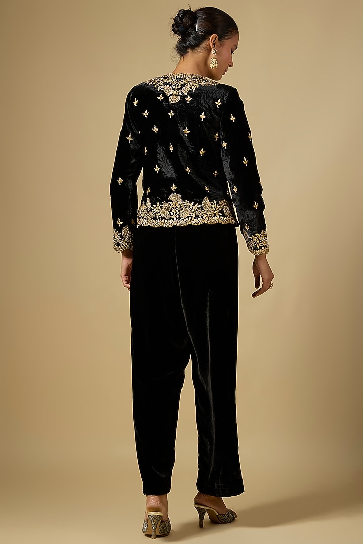 Black Velvet Zardosi Work Jacket by SURBHI SHAH at Pernia's Pop Up Shop