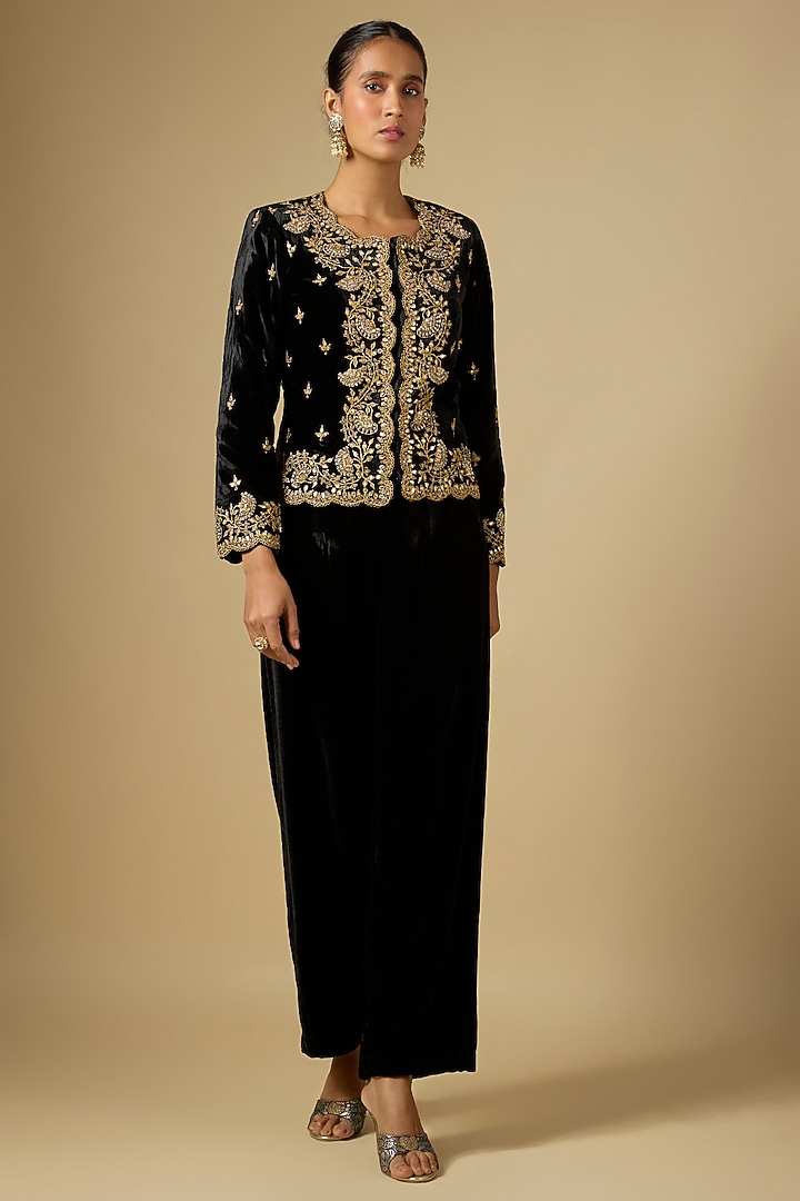 Black Velvet Zardosi Work Jacket by SURBHI SHAH at Pernia's Pop Up Shop