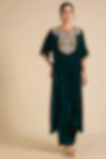Emerald Green Velvet Kaftan Set by SURBHI SHAH at Pernia's Pop Up Shop