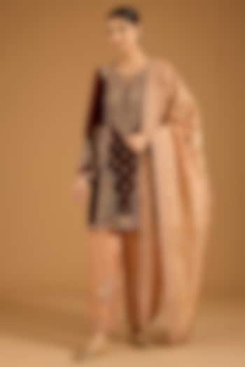 Maroon Velvet Marori Embroidered Kurta Set by SURBHI SHAH at Pernia's Pop Up Shop