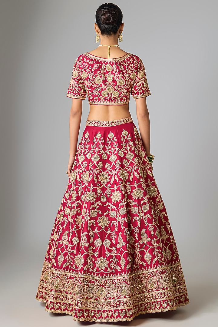 Maroon Dupion Silk Marori & Dabka Work Bridal Lehenga Set by SURBHI SHAH at Pernia's Pop Up Shop