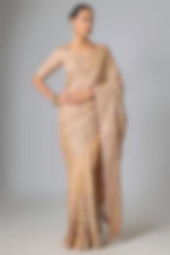 Golden Tissue Marori Work Reception Saree Set by SURBHI SHAH at Pernia's Pop Up Shop