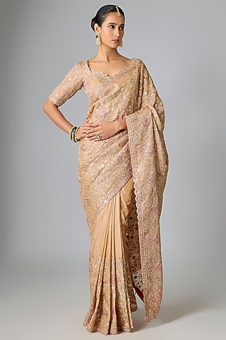 Golden Tissue Marori Work Saree Set by SURBHI SHAH