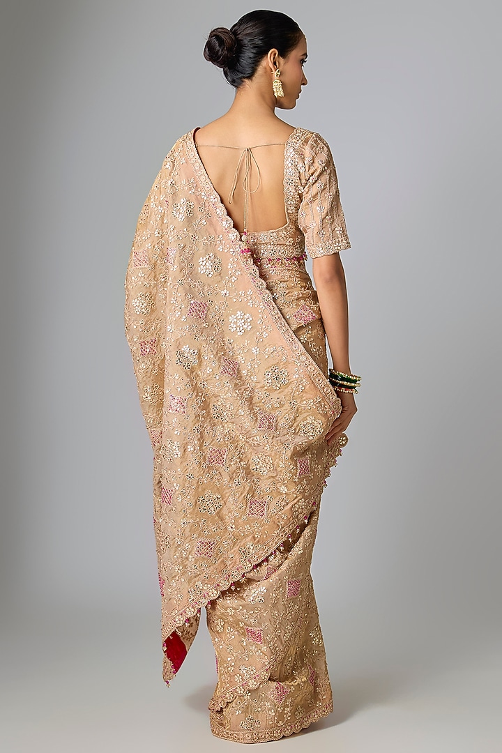 Golden Tissue Marori Work Reception Saree Set by SURBHI SHAH at Pernia's Pop Up Shop