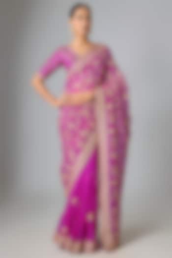 Magenta Organza Marori Work Reception Saree Set by SURBHI SHAH at Pernia's Pop Up Shop