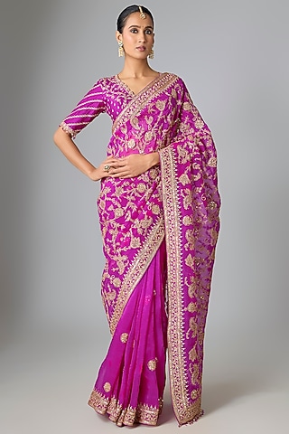 Magenta Organza Marori Work Saree Set by SURBHI SHAH