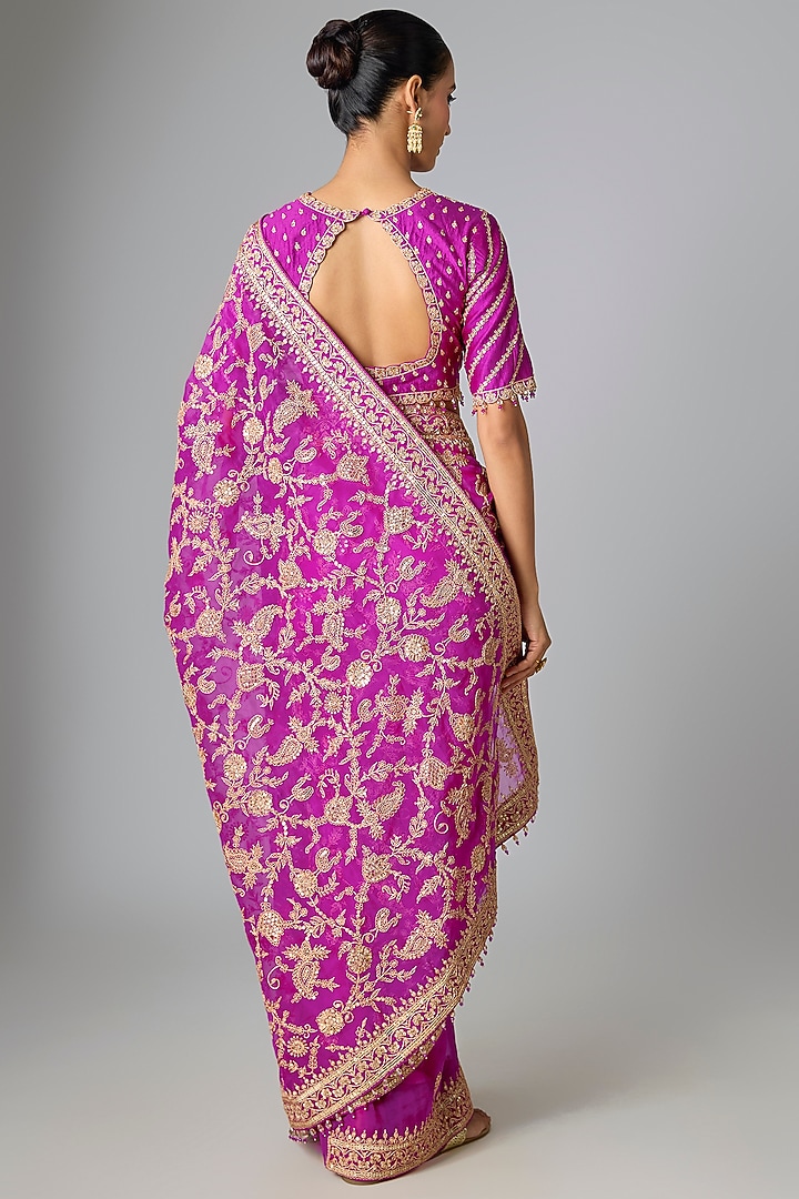 Magenta Organza Marori Work Reception Saree Set by SURBHI SHAH at Pernia's Pop Up Shop